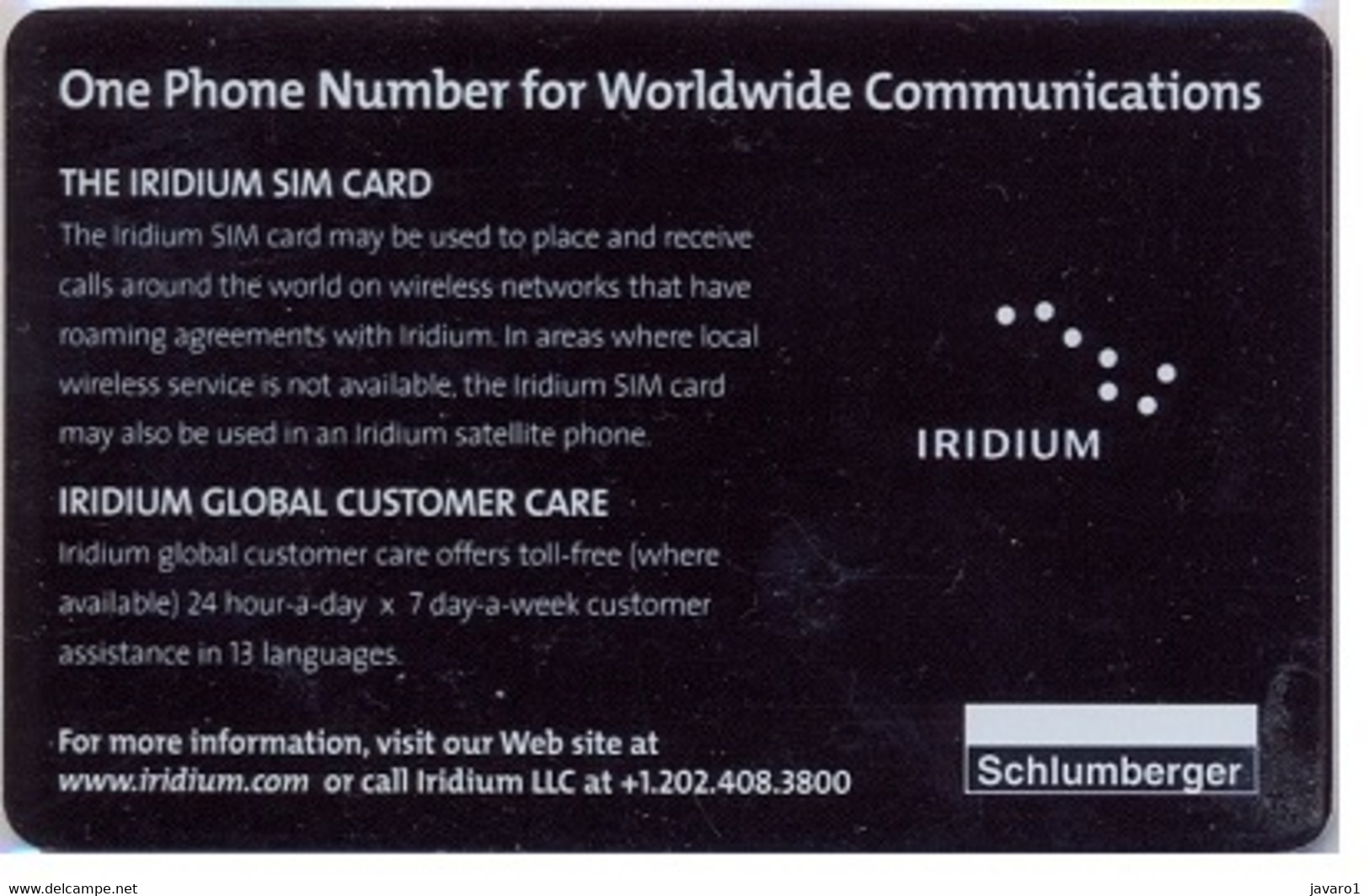 IRRIDIUM GSM Card  : IRR01 27 GSM Irridium MINT SATELLITE Card - Other - America