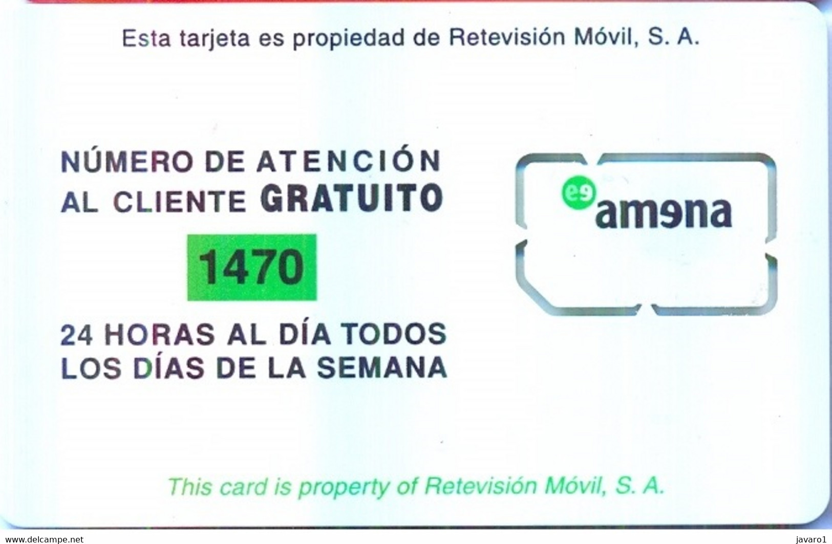 SPAIN GSM Card  : SPA51 27 PIC AMENA Green / No Additional Text MINT - Airtel