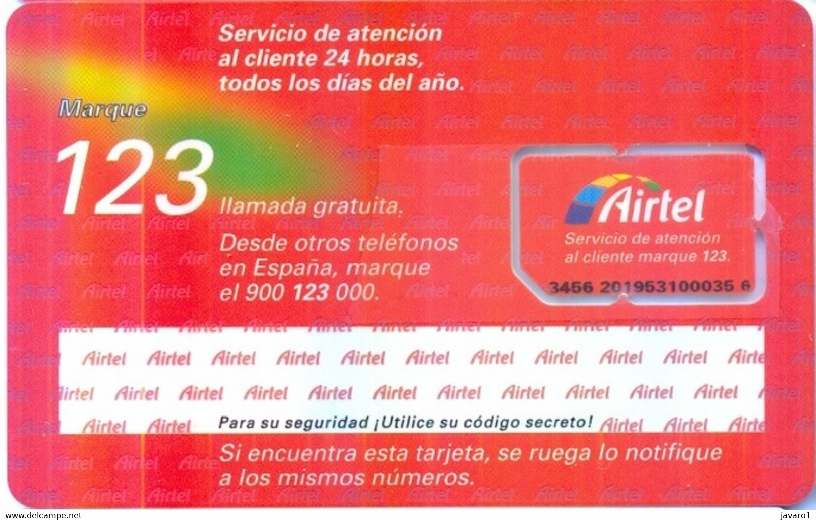 SPAIN GSM Card  : SPA41B 13 PIC AIRTEL USED - Airtel