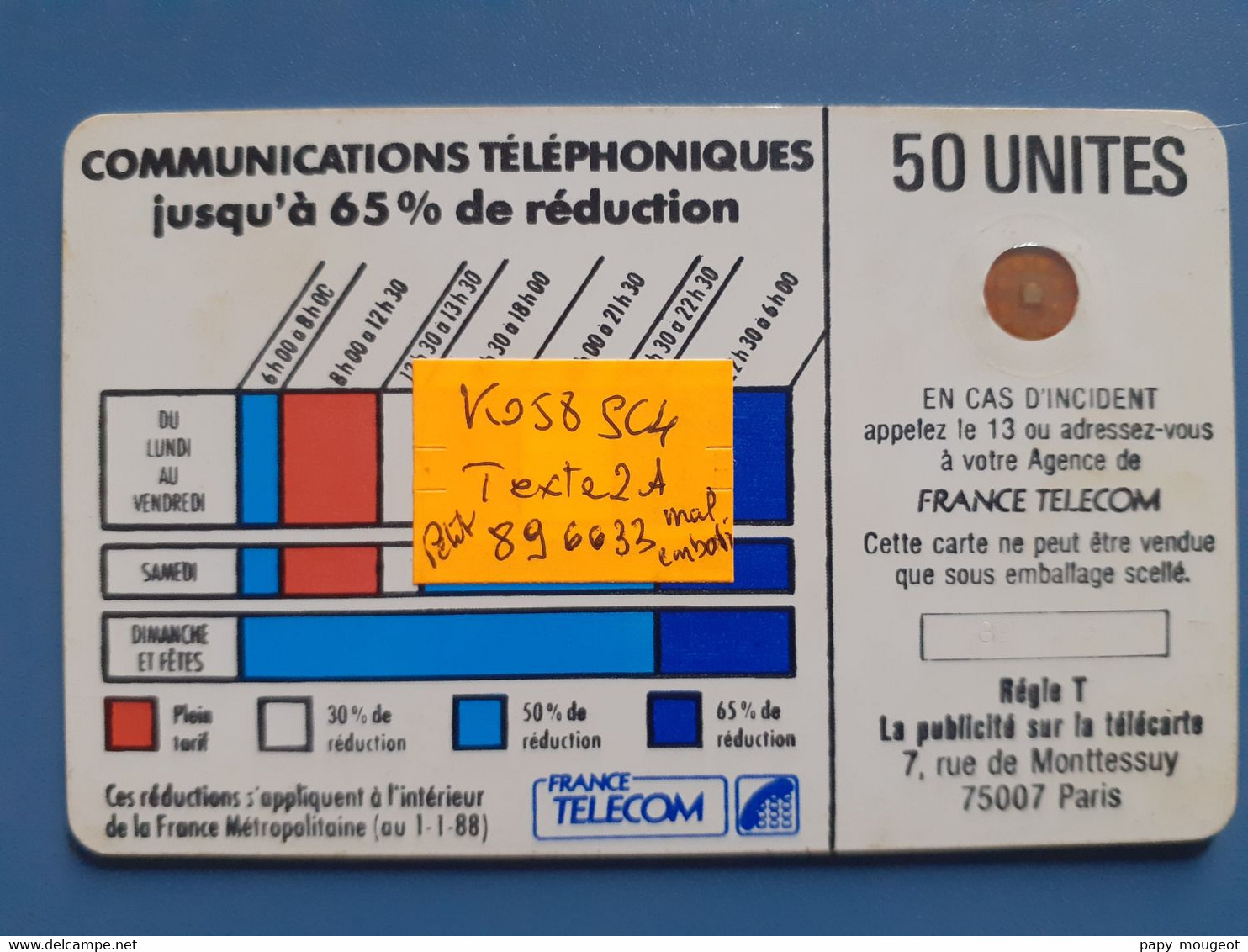 Ko58 50U SC4ob Texte 2A Cordon N°896633 Petit Embouti (chiffres Mal Emboutis Au Milieu) - Telefonschnur (Cordon)
