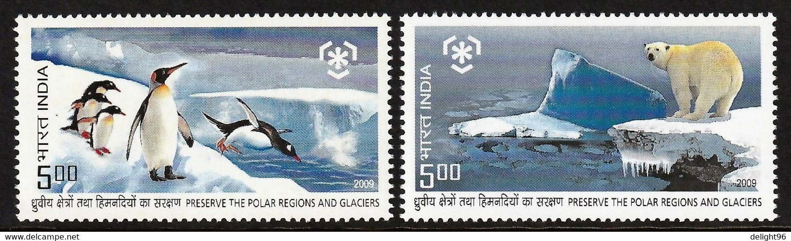 2009 India Preservation Of Polar Regions And Glaciers Set And Minisheet (** / MNH / UMM) - Schützen Wir Die Polarregionen Und Gletscher