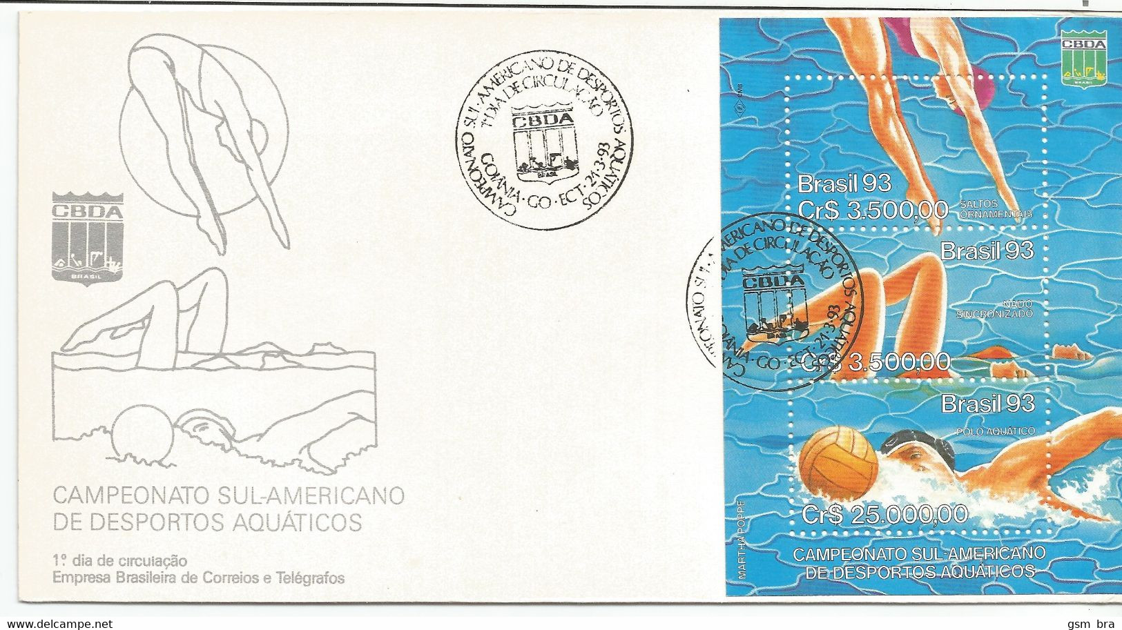 Brazil 1993: FDC - South American Water Sports Championship. Diving, Synchronized Swimming, Water Polo. - Water-Polo