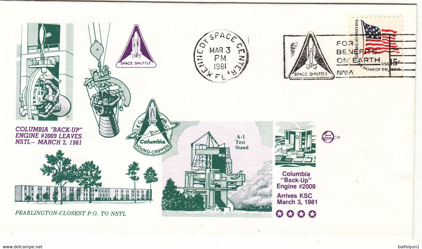 1981 USA  Space Shuttle Columbia BACK UP Engine 2009 Leaves NSTL  Commemorative Cover - North  America