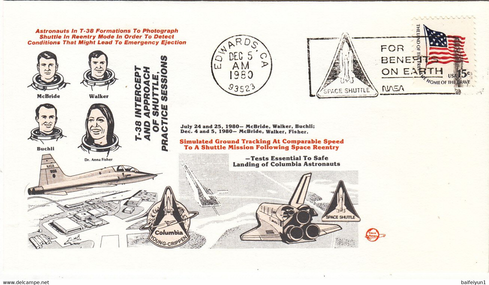 1980 USA  Space Shuttle T-38 Intercept And Approach Of Shuttle Practice Sessions Commemorative Cover - Amérique Du Nord