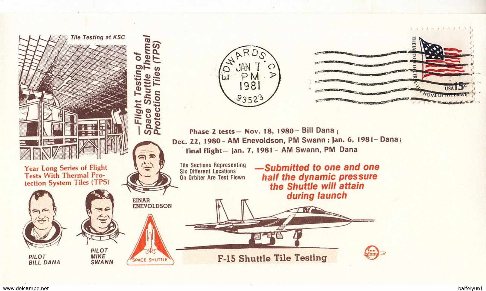 1981 USA  Space Shuttle Flight Testing Of Space Shuttle Thermal Protection Tiles Commemorative Cover - Noord-Amerika