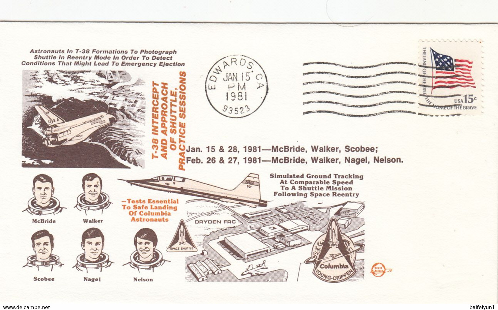 USA 1981  T-38 Intercept And Approach Of Shuttle Practice Sessions Commemorative Cover D - Amérique Du Nord