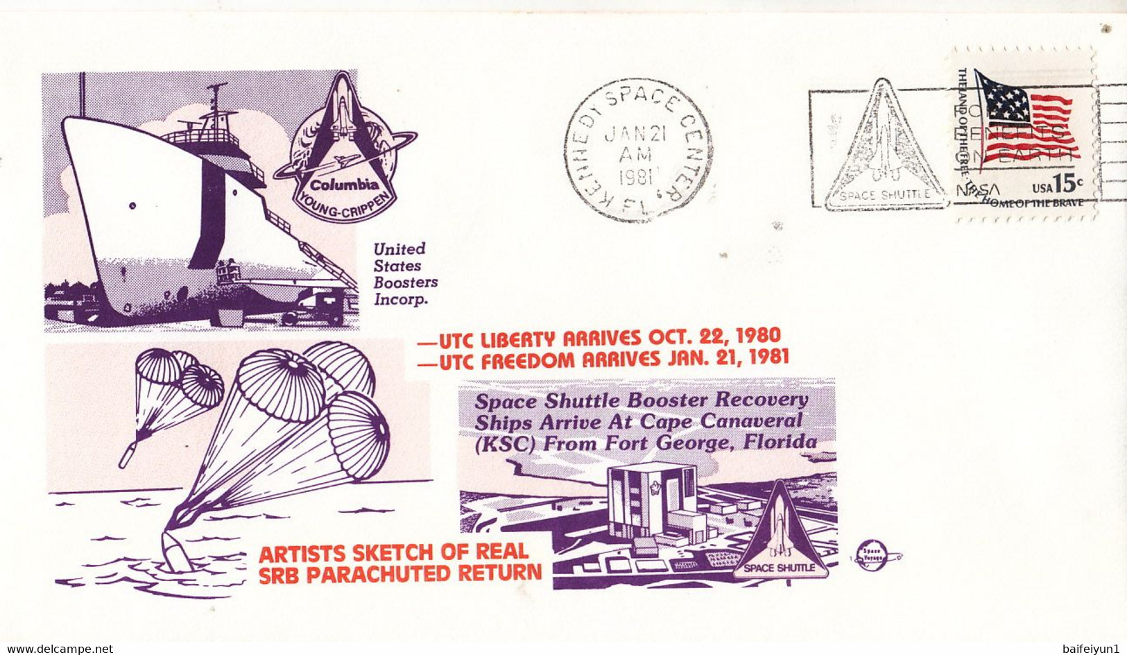 1980 USA  Space Shuttle Artists Sketch Of Real SRB Parachuted Return  Commemorative Cover - Nordamerika