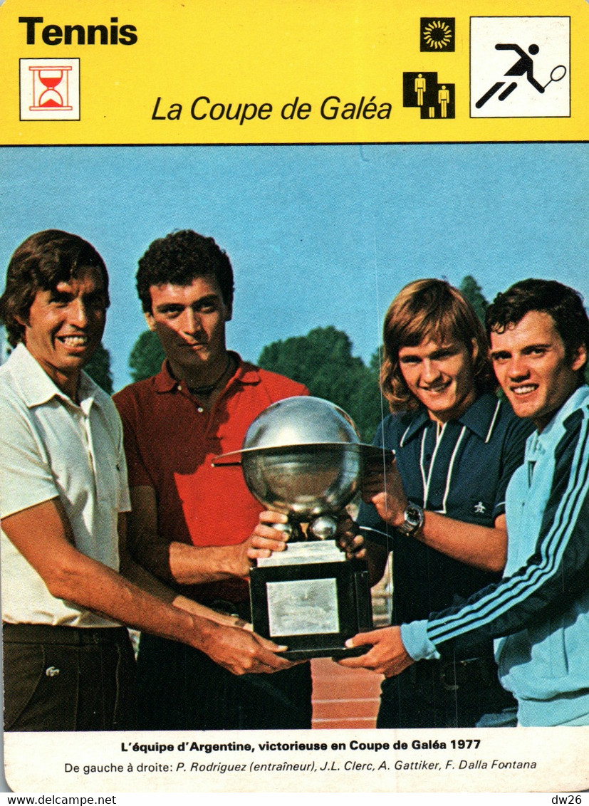 Fiche Sports: Tennis - Palmares De La Coupe De Galéa, Creuset Du Tennis Mondial - Equipe D'Argentine 1977 - Deportes