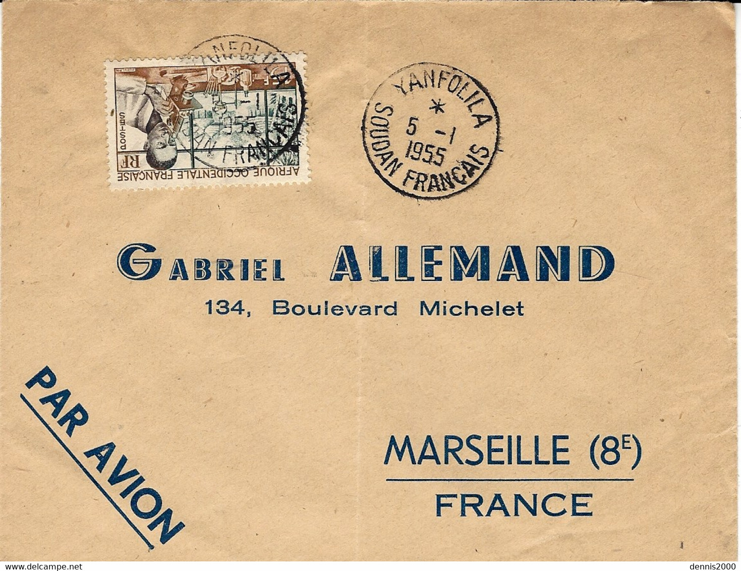 1955- Enveloppe De YANFOLILA  Affr. à 15 F.  Pour Marseille - Andere & Zonder Classificatie