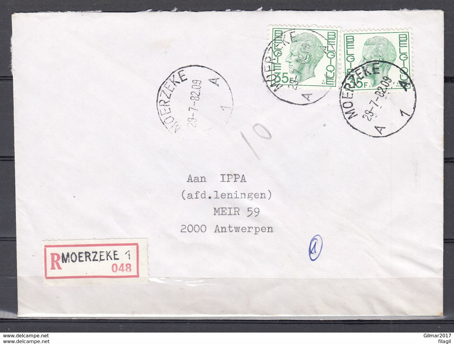 Aangetekende Brief Van Moerzeke A1A Naar Antwerpen - 1970-1980 Elström
