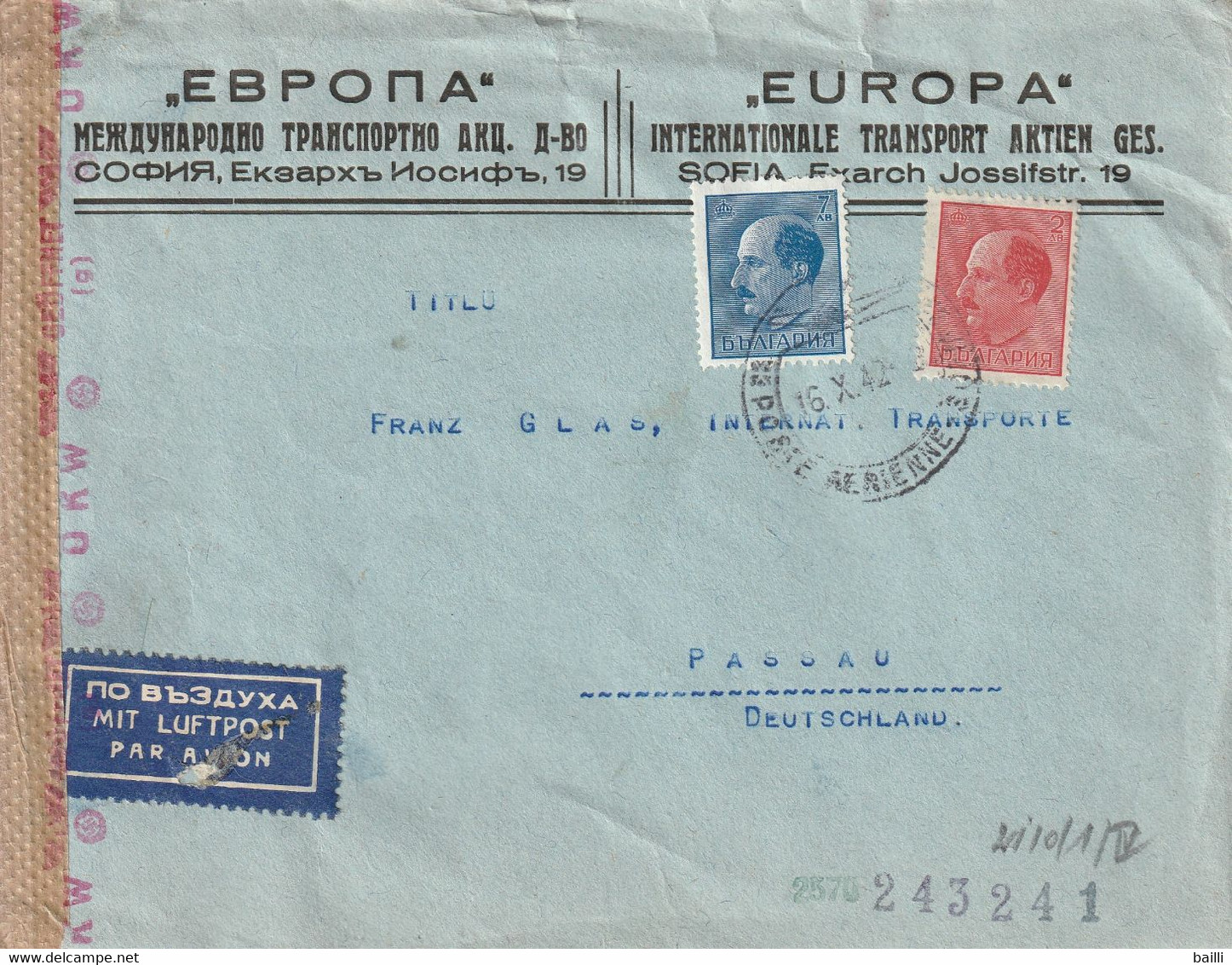 Bulgarie Lettre Censurée Pour L'Allemagne 1942 - Sonstige & Ohne Zuordnung