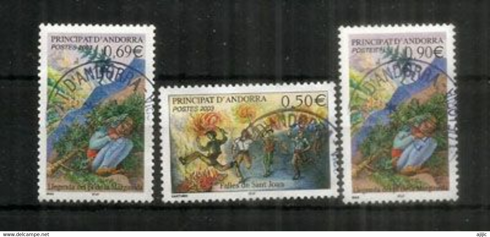 Les Feux De La St Jean & La Légende Du Pin De La Margineda.  3 Timbres Oblitérés 1 ère Qualité (valeurs Differentes) - Used Stamps