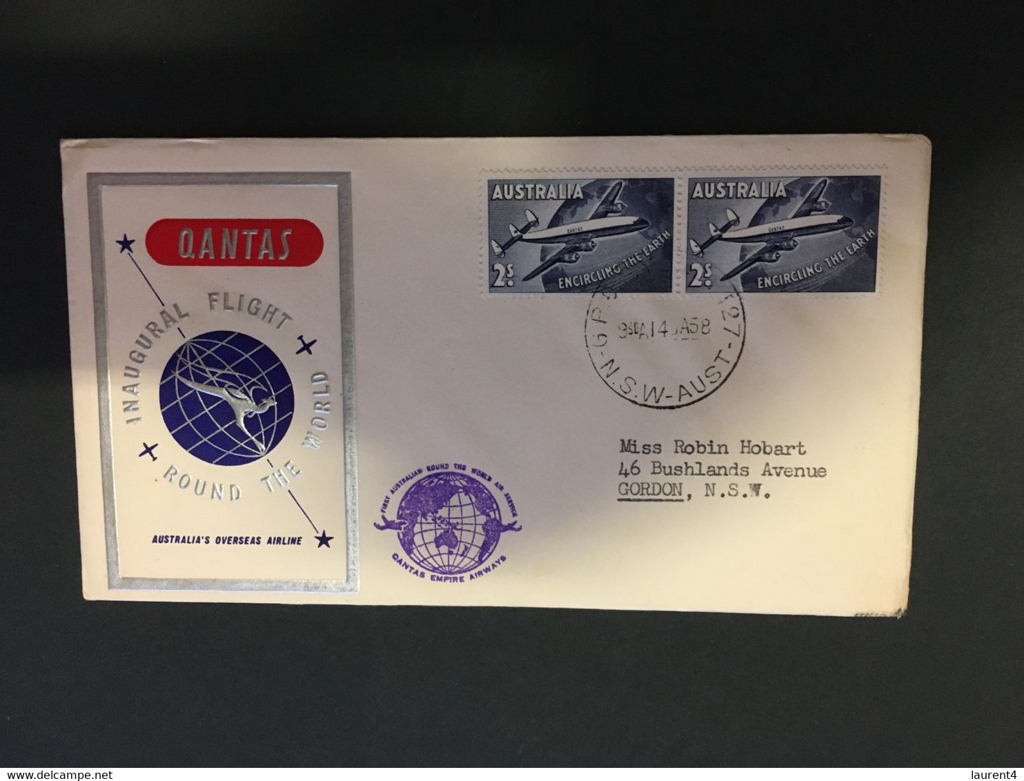 (CC 19) Australia FDC Cover - First Flight Round The World - 1958 - QANTAS - Premiers Vols