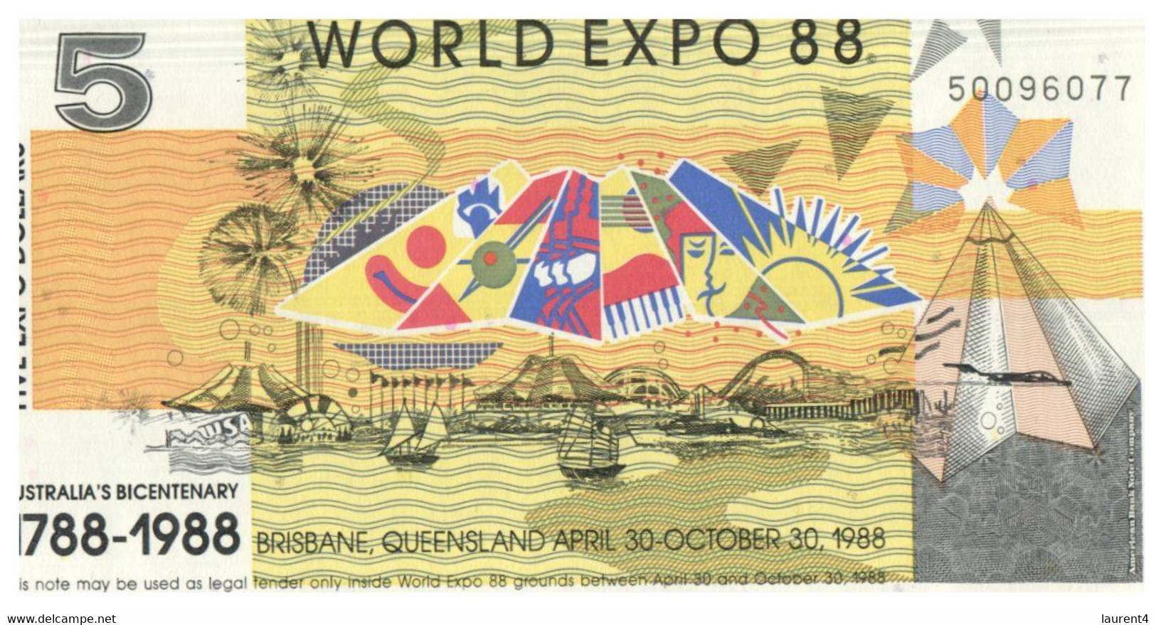 (CC 19) Falso Banknote Issued For World Expo 88 - Brisbane - Australia ($5.00 & $2.00) - Specimen