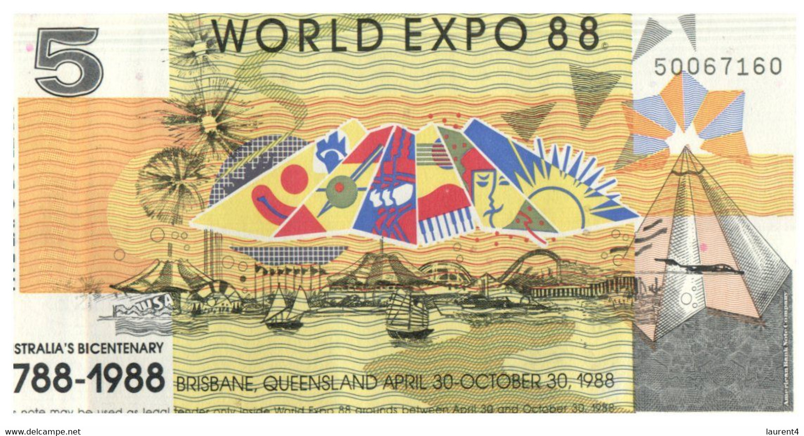 (CC 19) Falso Banknote Issued For World Expo 88 - Brisbane - Australia ($5.00 & $2.00) - Specimen