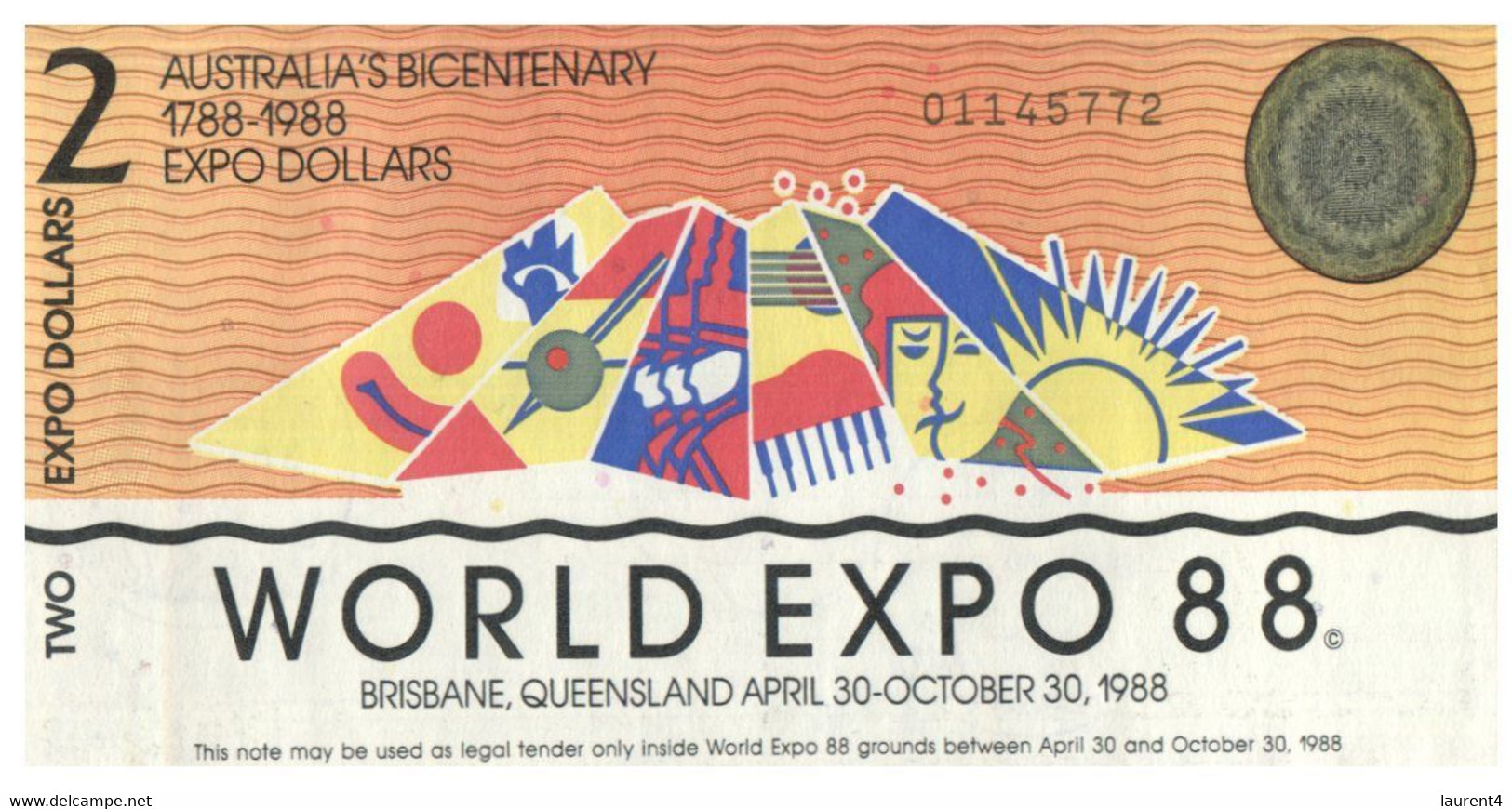 (CC 19) Falso Banknote Issued For World Expo 88 - Brisbane - Australia ($5.00 & $2.00) - Specimen