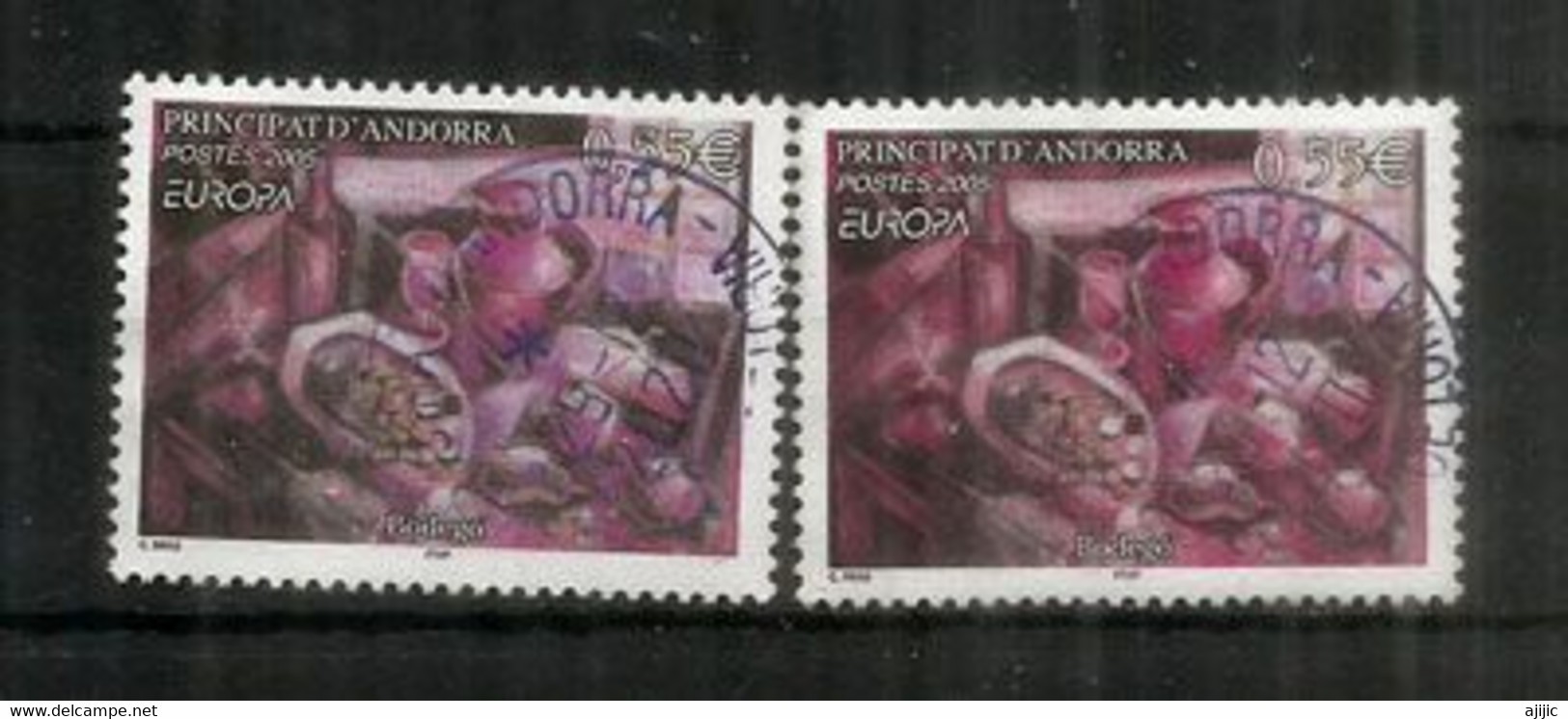 ANDORRA.  La Gastronomie Andorrane (Bodegò) ,    2 Timbres Oblitérés, 1 ère Qualité. Europa 2005 - Gebruikt