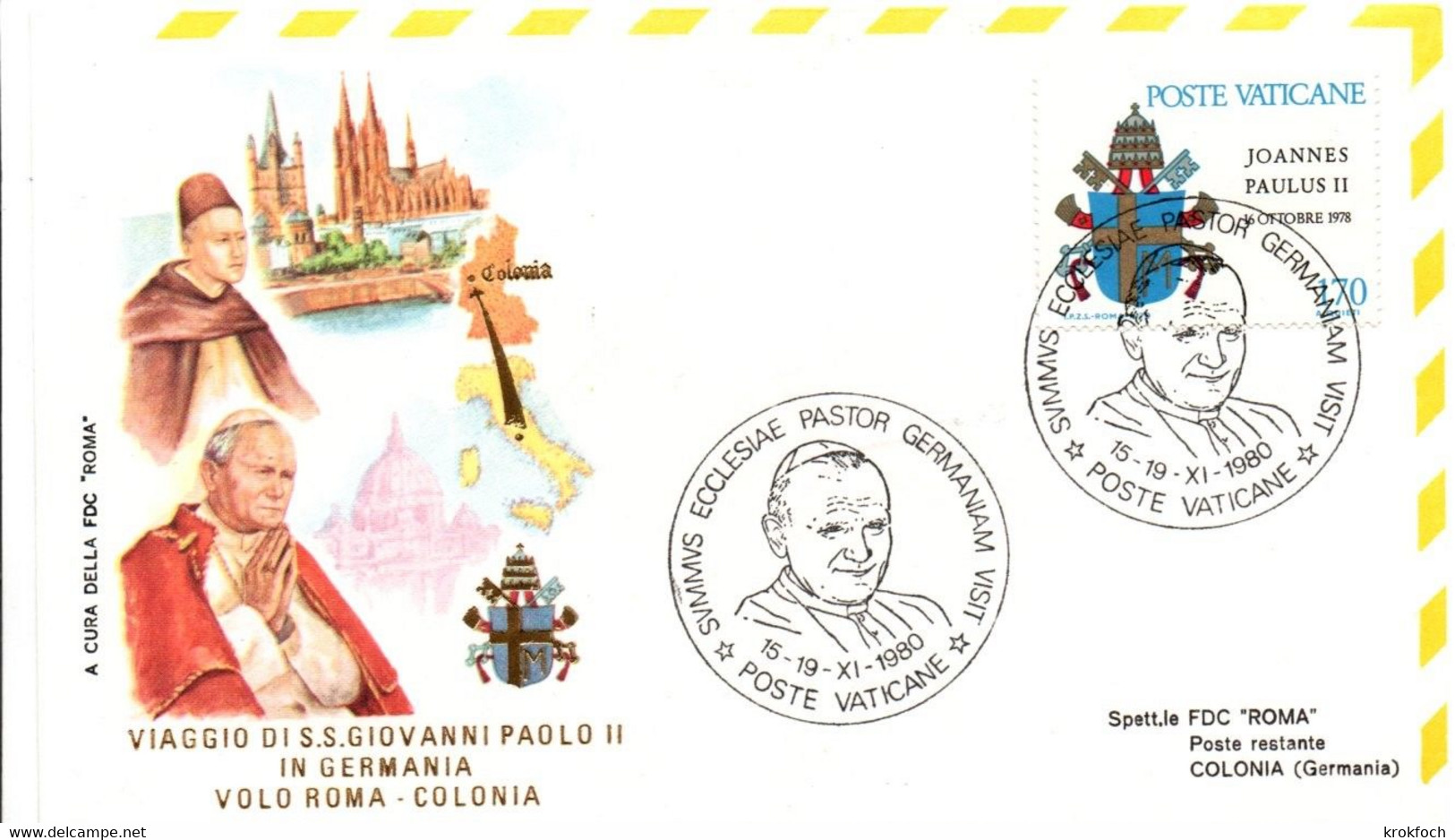 Voyage Pape Jean-Paul II - Roma Köln Colonia 1980 - Germaniam Visit  - Alitalia - Pope Papa Giovanni Paolo II - Franking Machines (EMA)