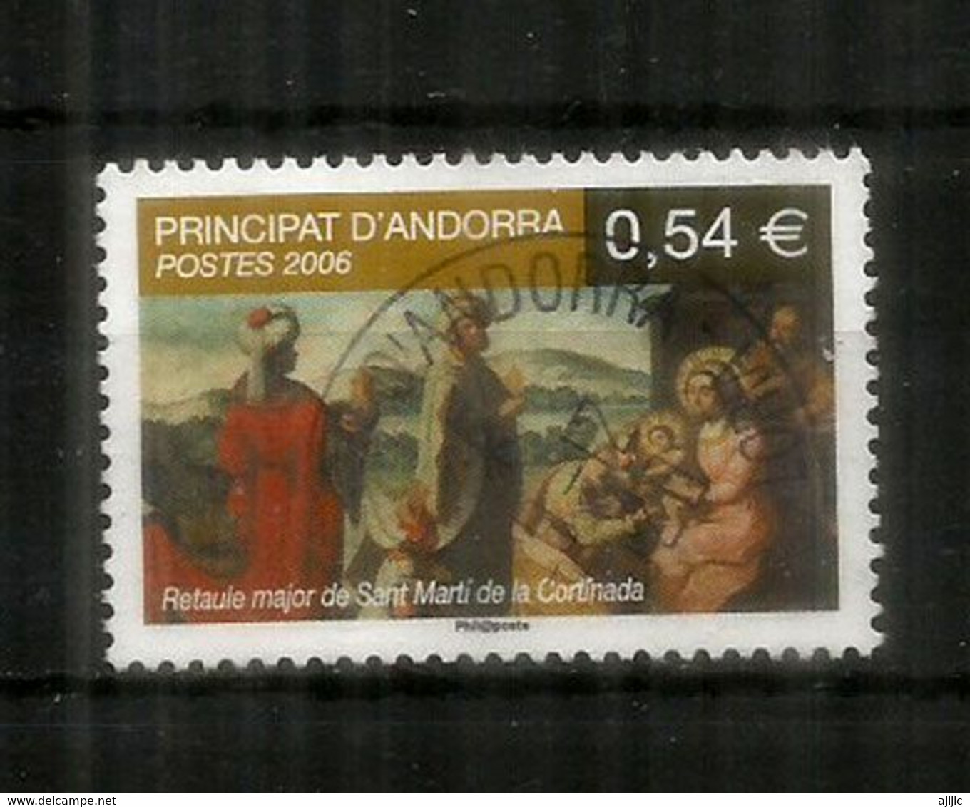 Adoration Des Mages,tableau De L Eglise St Martin De La Cortinada,  Timbre Oblitéré 1 ère Qualité - Used Stamps