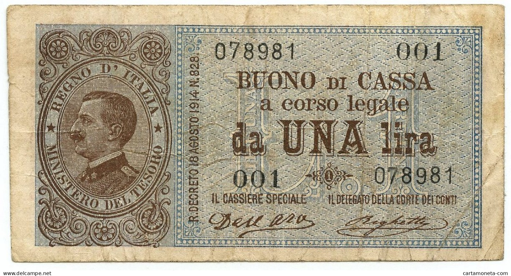 1 LIRA BUONO DI CASSA EFFIGE VITTORIO EMANUELE III PRIMA SERIE 02/09/1914 BB/BB+ - Sonstige