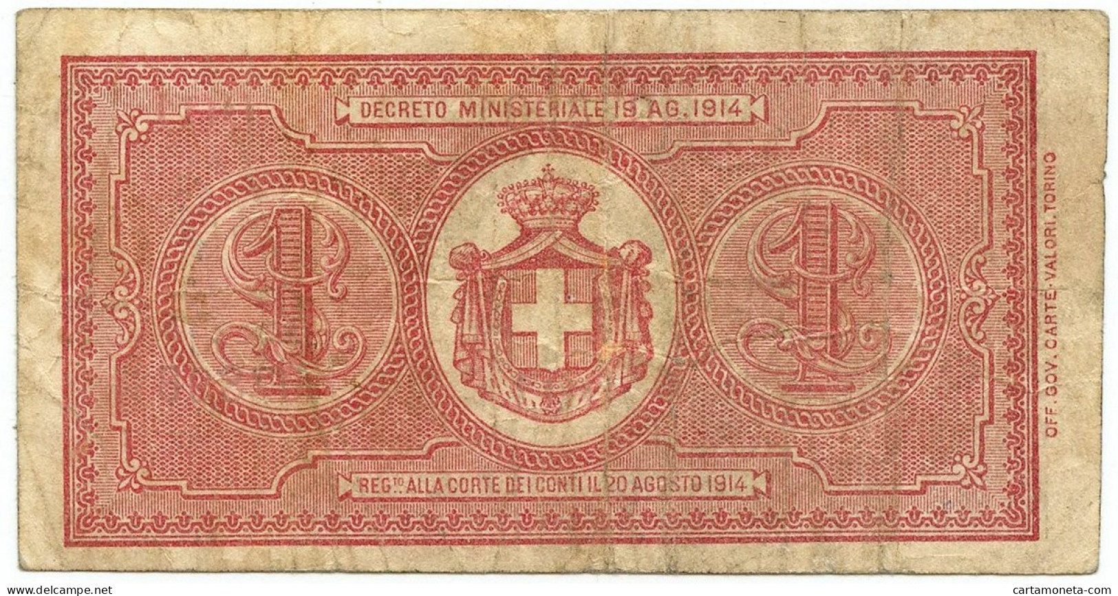 1 LIRA BUONO DI CASSA EFFIGE VITTORIO EMANUELE III PRIMA SERIE 02/09/1914 BB/BB+ - Otros