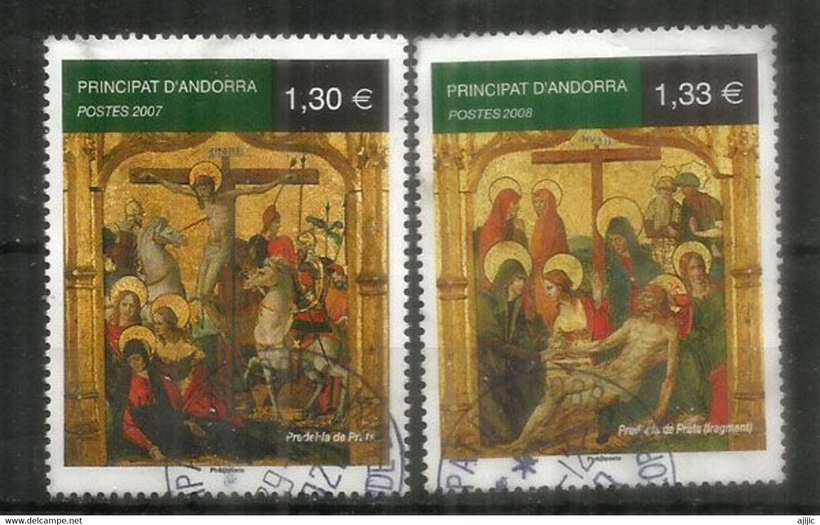 L'Art Religieux. La Passion Du Christ,retable Polyptyque, 2 Timbres Oblitérés,  1 ère Qualité, Faciales Différentes - Used Stamps