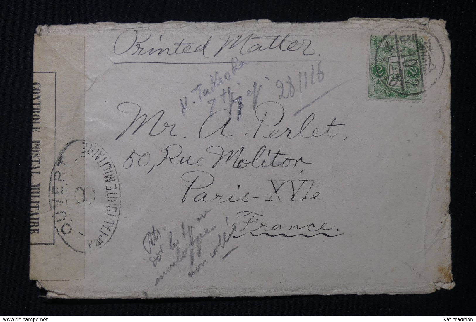 JAPON - Enveloppe Pour La France Avec Contrôle Postal Militaire En 1916 - L 83405 - Lettres & Documents