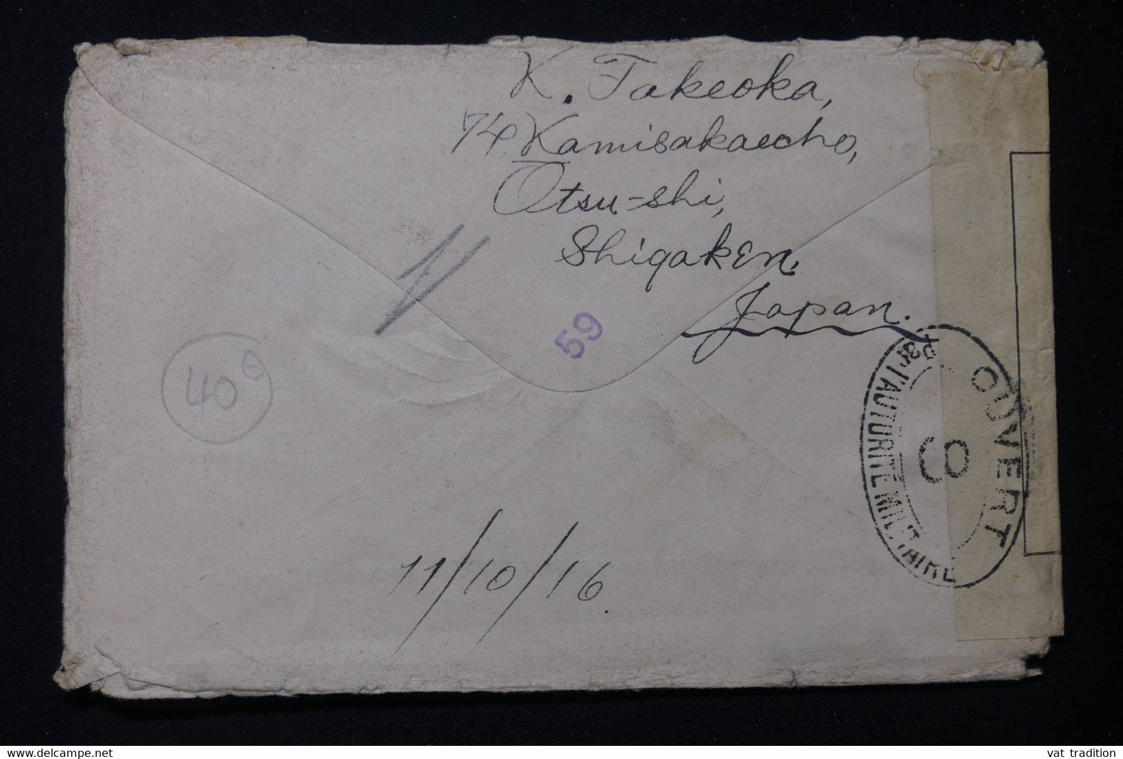 JAPON - Enveloppe Pour La France Avec Contrôle Postal Militaire En 1916 - L 83405 - Briefe U. Dokumente