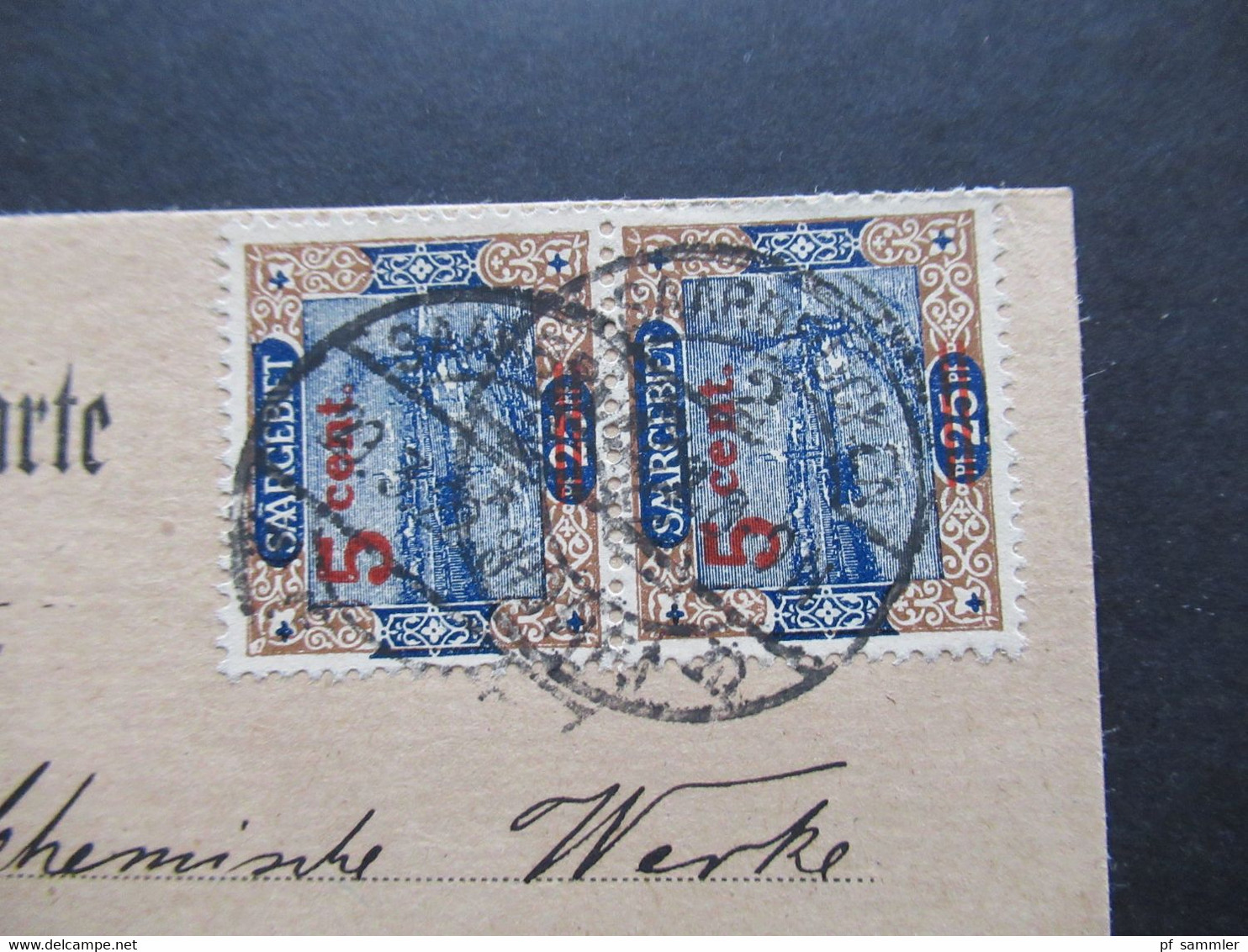DR Abstimmungsgebiet Saargebiet 1922 Nr. 71 (2) MeF Auf Postkarte Gruben Apotheke Dudweiler Hch. Matzat - Altri & Non Classificati