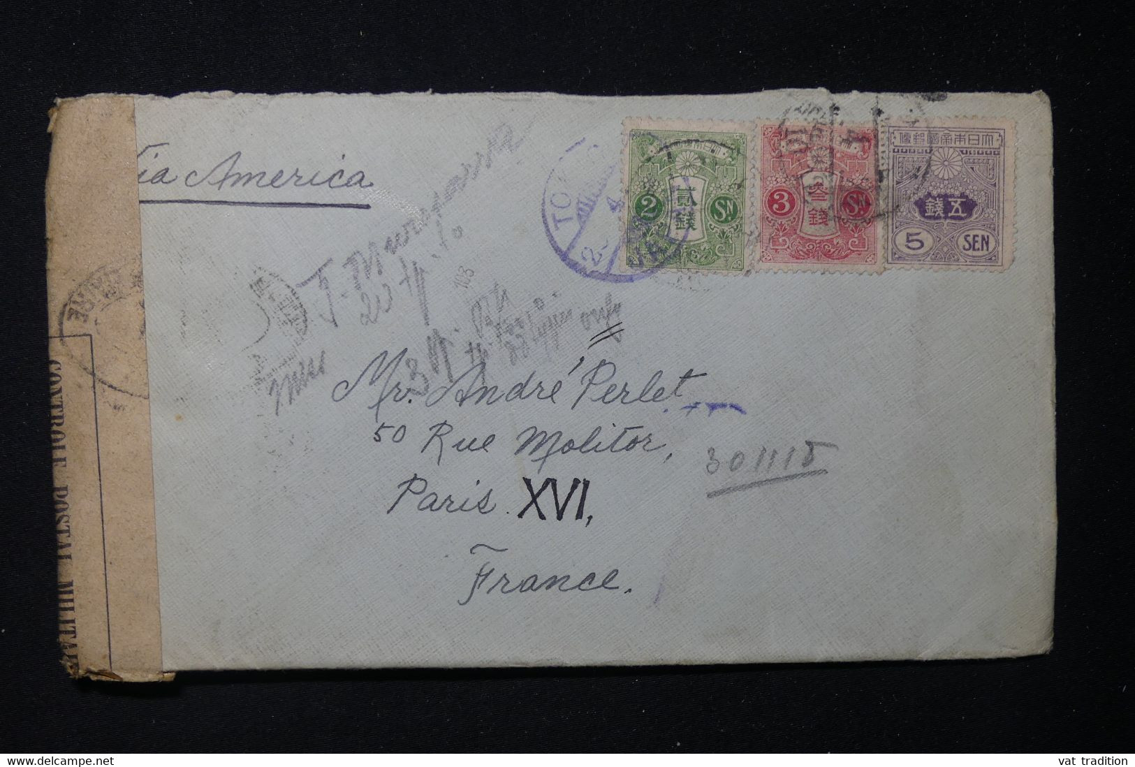 JAPON - Enveloppe De Tokyo Pour La France Avec Contrôle Postal Militaire, Période 1914/18 - L 83411 - Brieven En Documenten