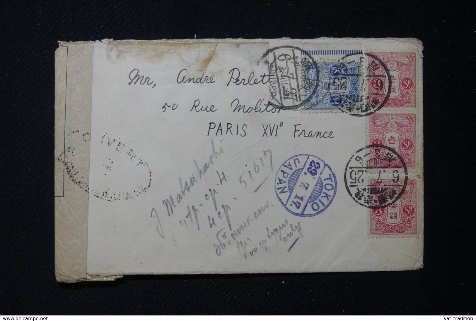 JAPON - Enveloppe De Hokkaidō Pour La France Via Tokyo En 1917 Avec Contrôle Postal - L 83416 - Storia Postale