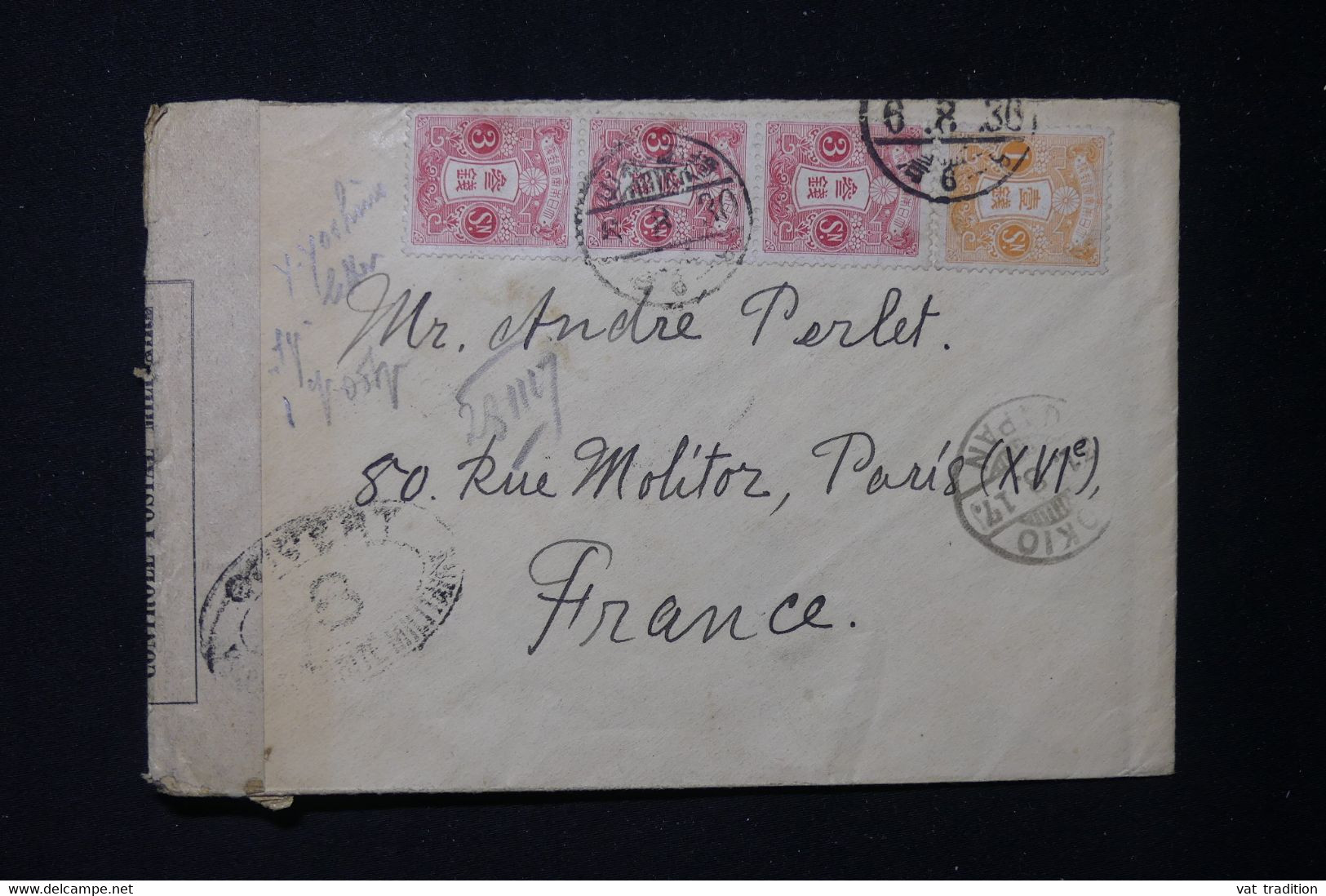JAPON - Enveloppe De Saitama-Ken Pour La France Via Tokyo En 1917 Avec Contrôle Postal - L 83417 - Cartas & Documentos