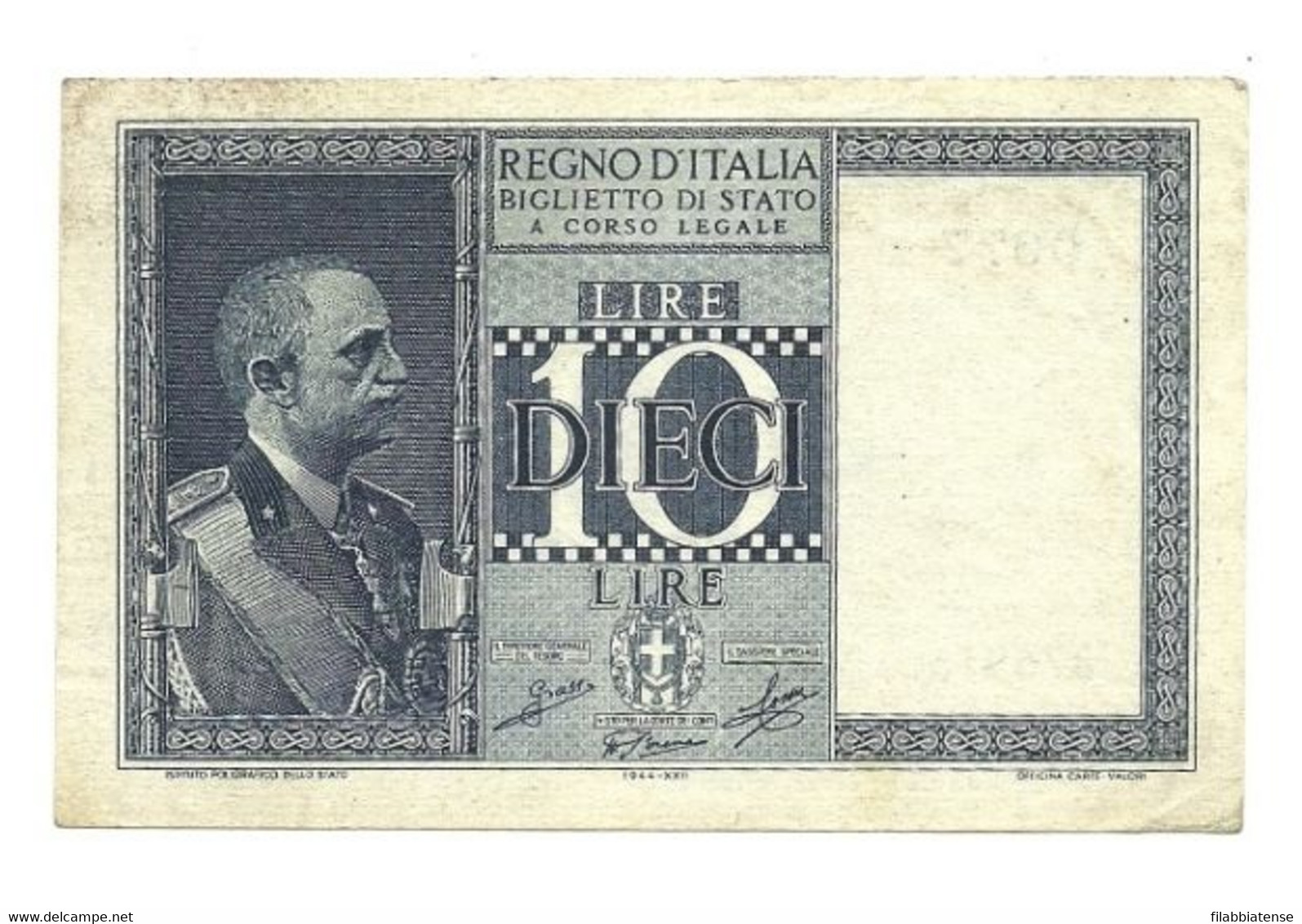 Italia - 10 Lire 1944 Dittatura Grassi    ---- - Italia – 10 Lire