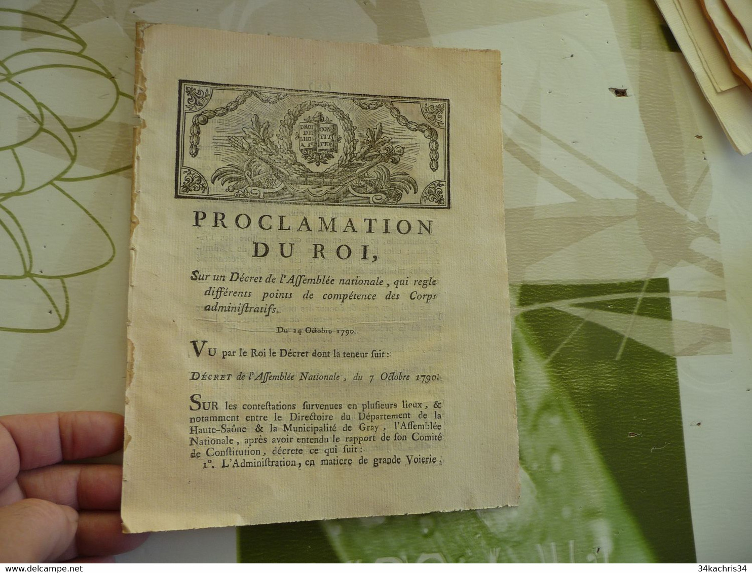 Proclamation Du Roi 14/10/1790 Compétences Corps Administratifs - Décrets & Lois