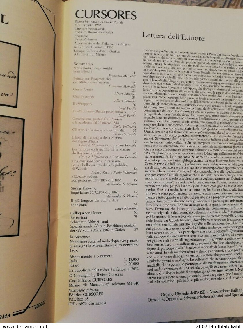 CURSORES RIVISTA DI STORIA POSTALE N. 9 ANNO II GIUGNO 1982..IL DECIMO NUMERO - Italian (from 1941)