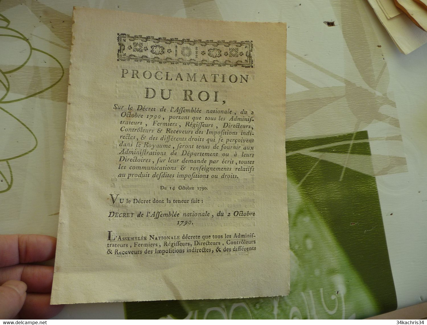 Proclamation Du Roi 14/10/1790 Régisseurs Contrôleurs Fermiers..... - Wetten & Decreten