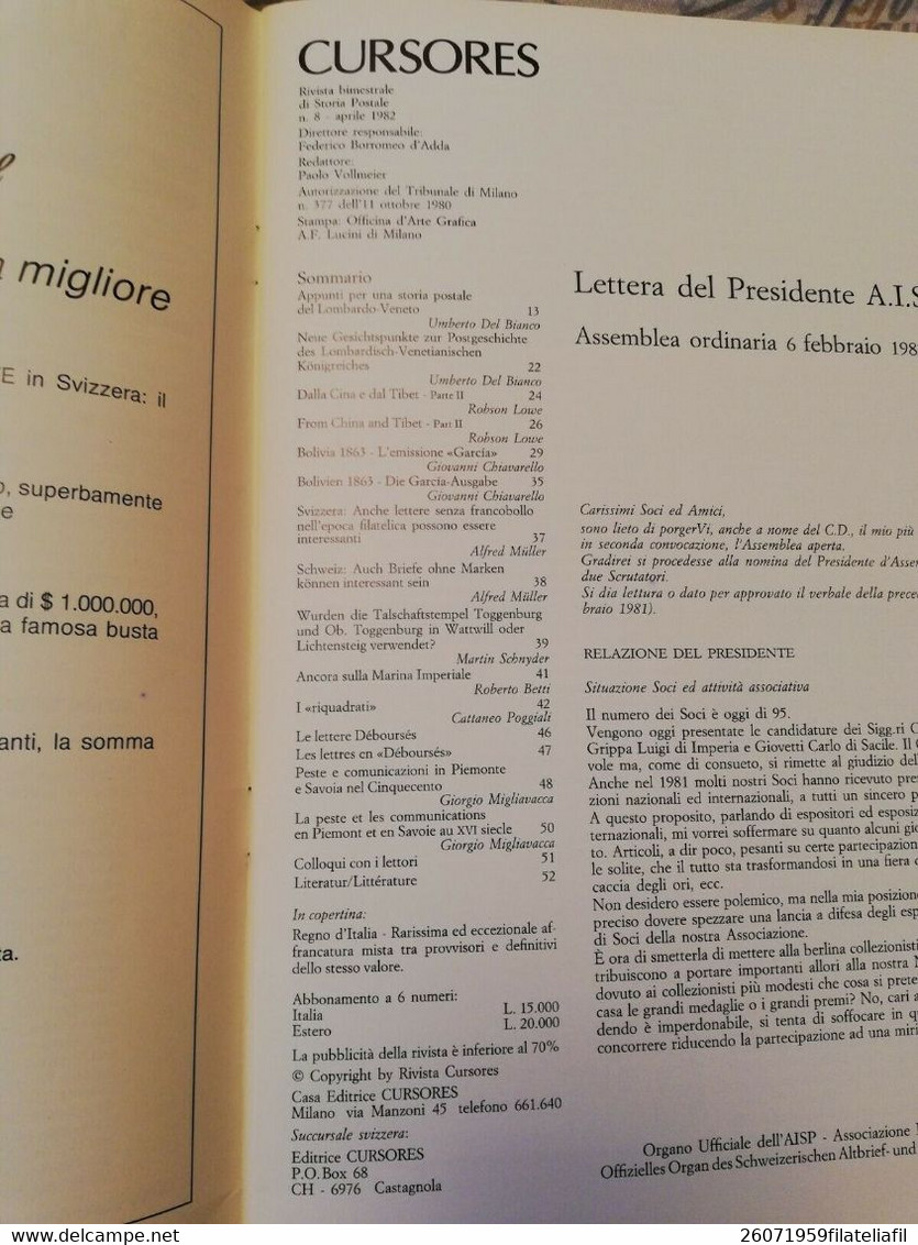 CURSORES RIVISTA DI STORIA POSTALE N. 8 ANNO II APRILE 1982..IL NONO NUMERO - Italian (from 1941)