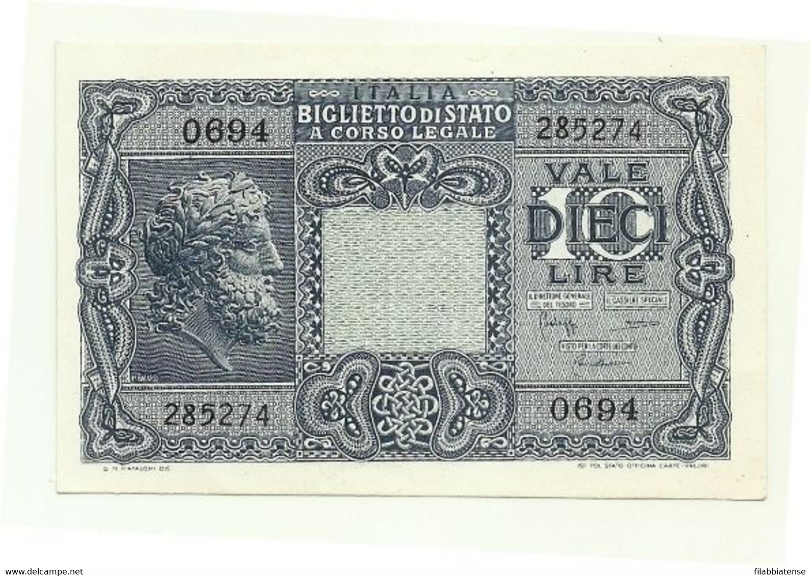 Italia - 10 Lire 1944 Luogotenenza Bolaffi     ---- - Italia – 10 Lire