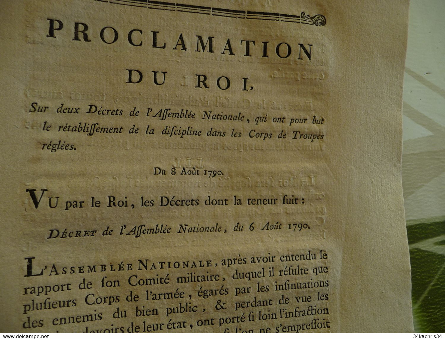 Proclamation Du Roi 08/08/1790 Discipline Dans Les Corps De Roupes - Décrets & Lois