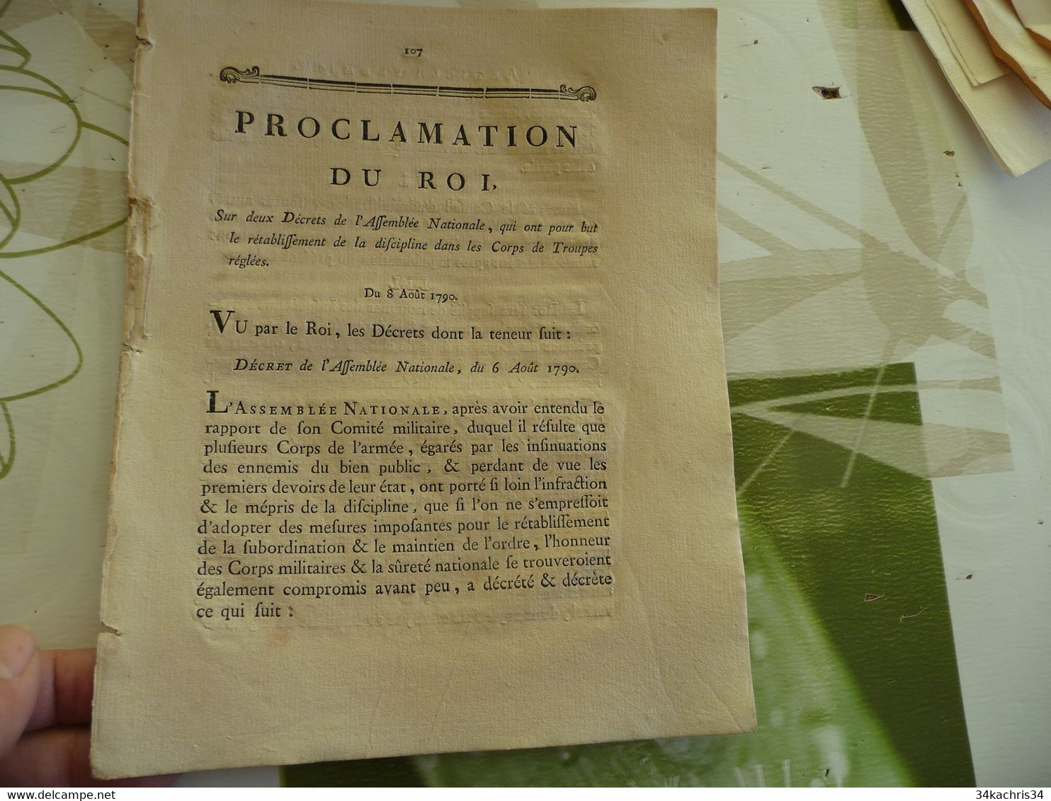 Proclamation Du Roi 08/08/1790 Discipline Dans Les Corps De Roupes - Decreti & Leggi