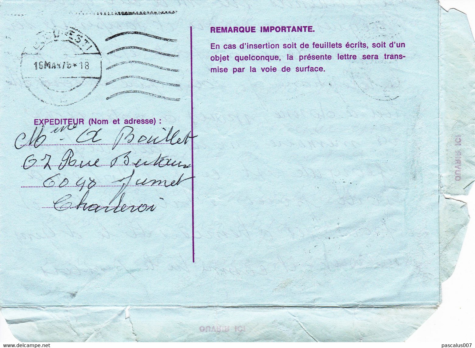 B01-249 P147-017III - Entier Postal - Aérogramme N°17 II(F) - Sabena - 10 F De 1974 Belgique Roumanie - Luchtpostbladen