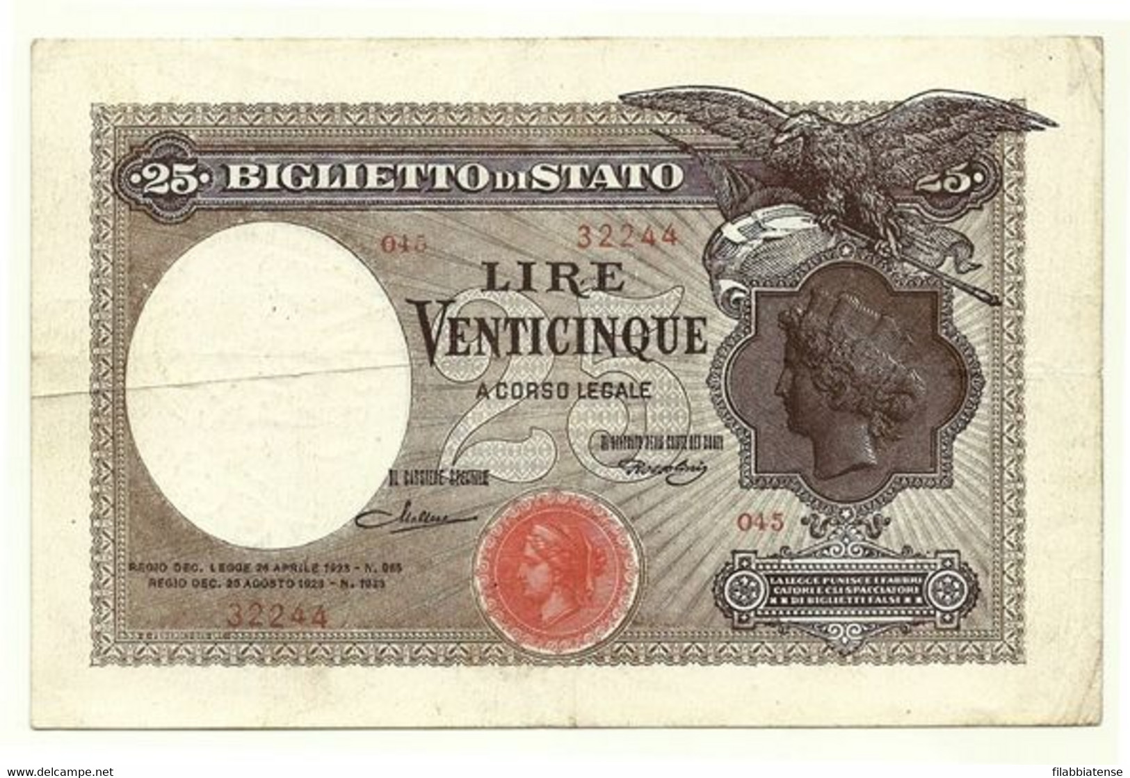 Italia - 25 Lire 1923 Regno D'Italia      ---- - Regno D'Italia – 25 Lire