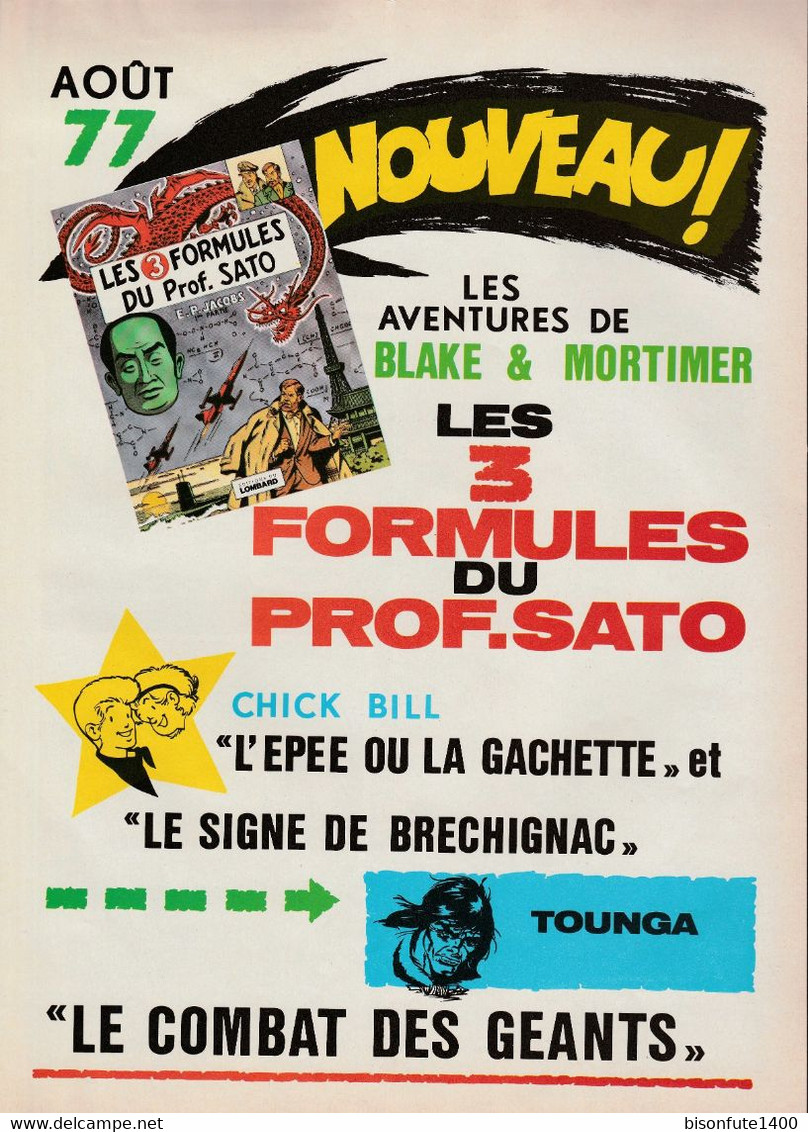 Une Publicité De 1977 Pour La Sortie Du Nouvel Album De Blake Et Mortimer : Les 3 Formules Du Professeur Sato. - Blake Et Mortimer