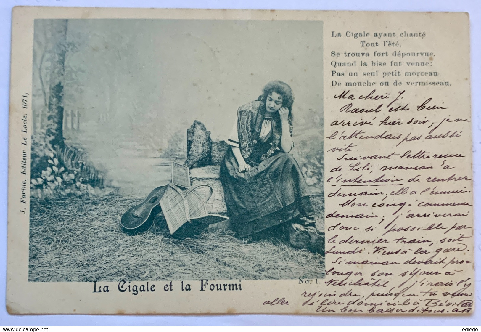 5 X CARTES ANCIENNES AVEC FEMMES, FABLE DE LA CIGALE ET LA FOURMI - 1901 POSTE MALLERAY - GLOVELIER -PORRENTRUY - Malleray