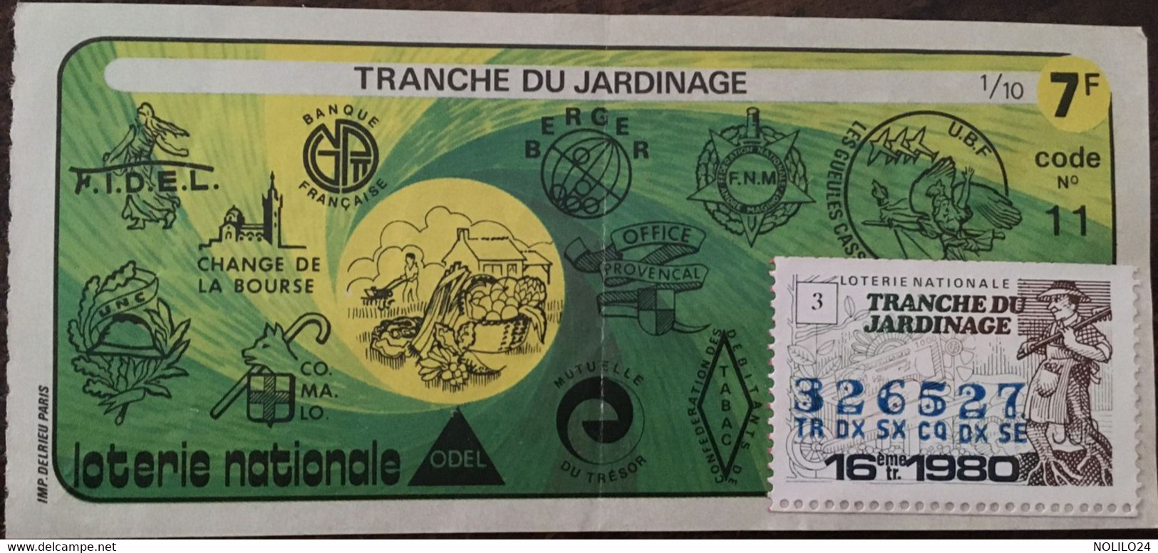 Billet De Loterie Tranche Du Jardinage, 16 ème Tirage 1980 - Billetes De Lotería