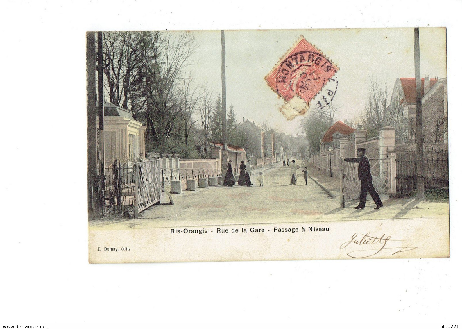 Cpa - 91 - RIS - ORANGIS - Rue De La Gare - Passage à Niveau - E. Dumay - 1905 - - Ris Orangis