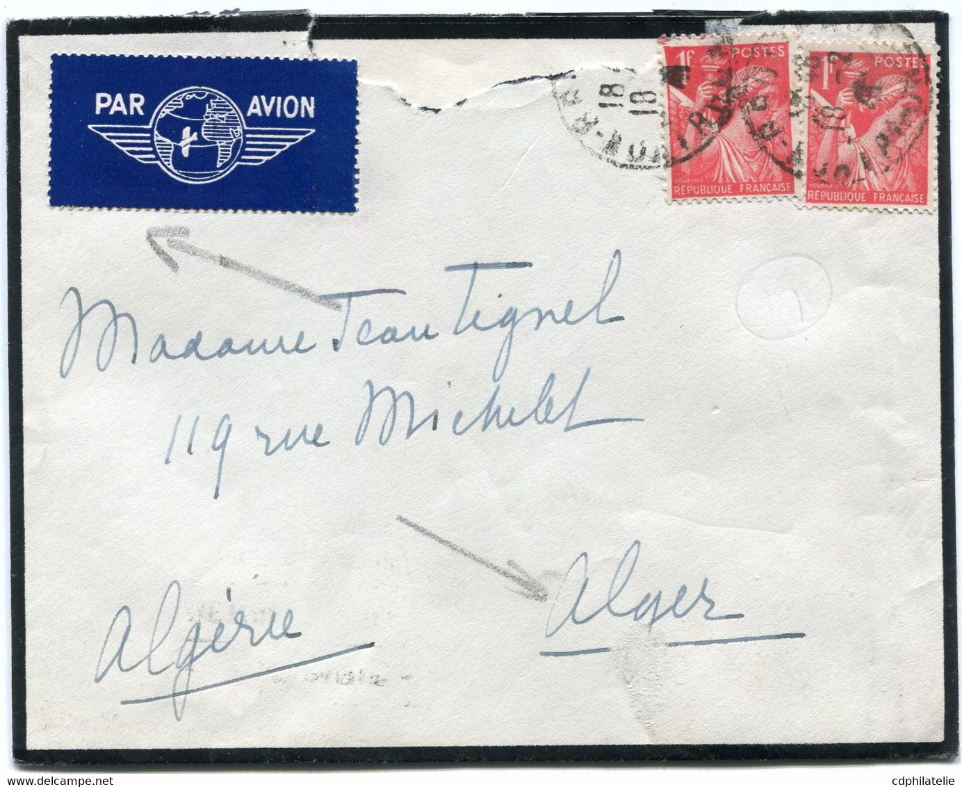 FRANCE LETTRE PAR AVION DEPART LYON-GROLEE 18-2-41 RHONE POUR L'ALGERIE - 1939-44 Iris
