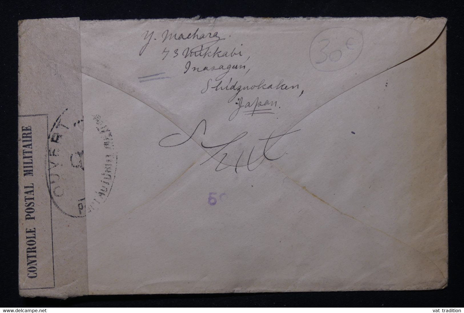 JAPON - Enveloppe Pour La France Avec Contrôle Postal Militaire, Période 1914/18 - L 83454 - Lettres & Documents