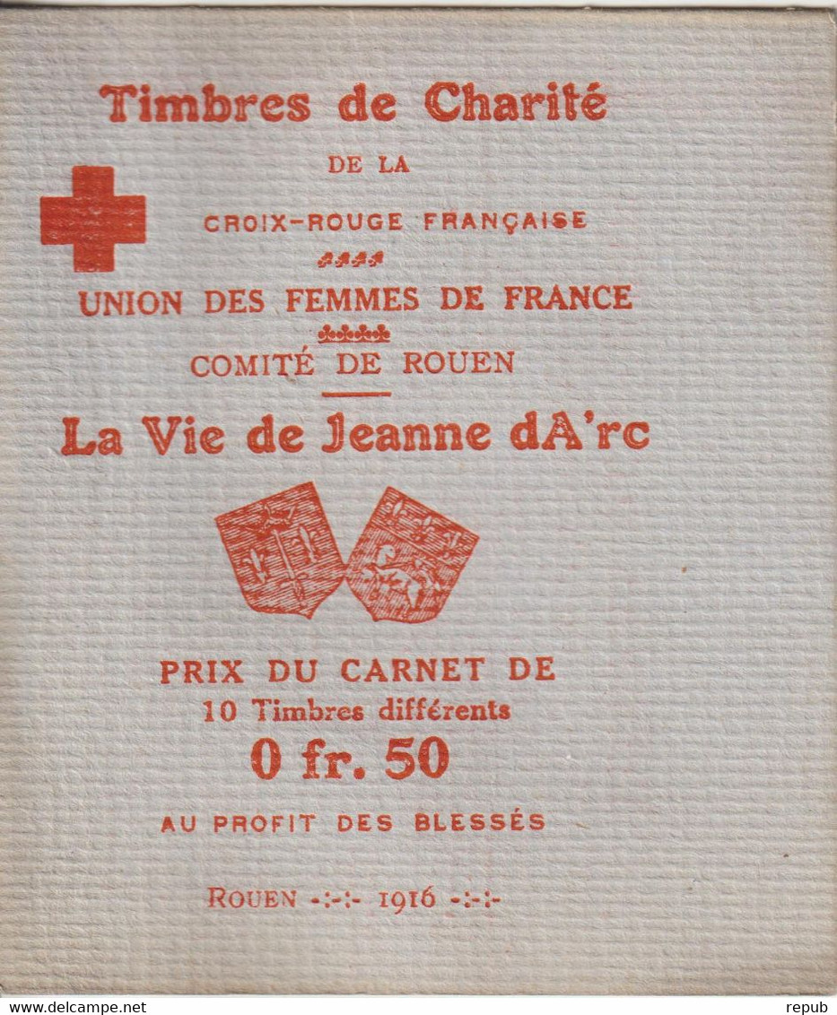 Carnet 1916 De 10 Vignettes Croix Rouge Union Des Femmes De France Rouen Jeanne D'Arc Vignette ** Bon état - Blocks Und Markenheftchen