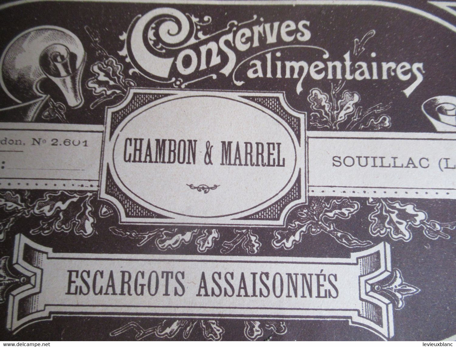 Etiquette Conserve/Escargots Assaisonnés /CHAMBON & MARREL/SOUILLAC( Lot ) RC Gourdon / Début XX  ETIQ188 - Obst Und Gemüse